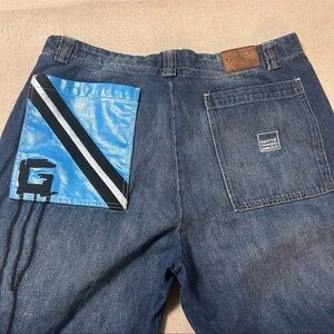 Marithe Francois Girbaud Blue Art Drip Baggy Denim Jeans - Size 42M